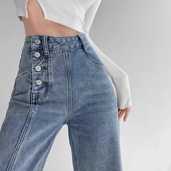 High-waisted Jeans Women's Loose-fit Straight-leg Trousers Draped Wide-leg Denim Pants