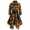 Women's Autumn Winter Irregular Red Lapel Button Up Long Sleeves Shirt Dress Belt Decoration Casual Birthday Party Costume Dress