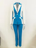 High Street Designer Runway Suit Set Women's Contrast Color Block Blazer Pencil Pants Suit 2pcs