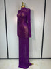 Sparkly Rhinstones Long Sleeve Elegant Party Dress Women Performance Stage Outfit Evening Birthday Prom Gown