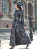 Quality Elegant Women Long Sleeve Maxi Dress Floral Jacquard V Neck Lady Autumn Winter Party Formal Vestidos