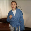Lapel Collar Belted Jacket Women Long Sleeve Double Breasted Wide Cuff Strap Open Front Casual Coat Autumn Jackets