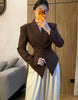 Pleated Waist Cinching Blazer Coat Women Chic Deep V-neck Full-sleeve Single Breasted Slim Coats Lady Commute Jacket