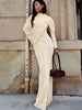 Elegant Shawl Dress Women Classic Basics Ruched O-Neck Full Sleeve Chic Stretch Skinny Party Banquet Activity Outfits
