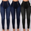 Denim Pencil Pants Women Vintage Jeans High Waist Washed Double Breasted Pockets Basics Ankle Length Trousers Streetwear