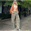 Printed Curved Wide Leg Denim Jeans High Waist Seam Detail Casual Women All-match Long Pants Autumn Chic Outfits