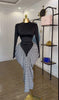 Women Print Patchwork Stacked Ruched Long Sleeve Bodycon Midi Maxi Long Dress Birthday Vacation Sexy Party Dresses
