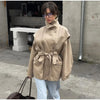 Solid Stand Collar Trench Short Coats Button Long Sleeve Pocket Zipper Windbreaker Lady High Street Outerwear