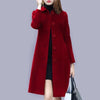 Women Wool Jacket Coat Thick Woolen Overcoat Turn Down Collar Single Breasted Vintage Outerwear Office Lady Autumn Winter