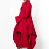 Spring Women's Elegant Party Evening Midi Dresses Long Sleeves Stand Collar Pleated Cocktail Prom Red Dress