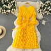 European Court Style Dress for Women A Design Sense Tassel V-neck Slim Fit Long High-temperature Pleated Flared Sleeve