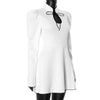Puff Sleeve Contrast Color Mini Dress Female Retro Elegant Stand Collar Hollow Lace Up A-Line Dress Tight Waist