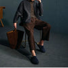 Retro Leather Ankle-Length Pants Women Elastic Waist Suede Sheepskin Wide Leg Length Straight Cylinder Trousers Black brown