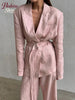 Women Pink Linen Blazer Pants Set Chic Oversized Casual 2 Piece Co Ord Long Pant Sets Work Vacation Casual Outwear