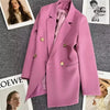 Blazer Coat Metal Buckle Small Suit Jacket Women Clothing Double Breasted Long Sleeve Office Lady Elegant Blazers