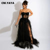 Women Mesh See Though Lace Patchwork Cascading Ruffles High Side Split Bodycon Maxi Dress Sexy Night Party Long Dresses