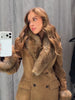 Women Suede Faux Fur Trim Jacket Fur Lapel Collar Cuffs Double Breasted Fitted Waist Long Sleeve Coats Vintage Warm Winter Coat