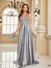 Elegant Sequins Evening Dress For Women Deep V-neck Satin Prom Party Green Dress Floor Length Blue Formal Gowns