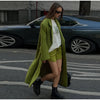 Women Olive Green Oversized Coat Notched Lapel Double Breasted Straight Outerwear Vintage Fall Winter Daily Office Outfit