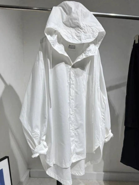 Women Tops Oversized Blouses Women's Clothing Blusas Mujer De Moda Long Sleeve Hooded Shirt Casual White Basic Coat