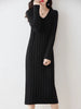 Women Pure Wool Sweater Dresses Long Sleeve Purllover 100% Merino Wool V-neck Knitwear Spring Autumn Grace Striped Dresses