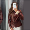 Women's Crocodile Embossed Short Jacket Round Neck Long Sleeve Single Breasted Coat Vintage Y2K Streetwear Autumn Casual Outfit