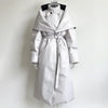 Detachable Triangle Shawl Long Puffer Coat Stand Collar Waist Tie Belt Button Solid Loose Women Coats Winter Commute Outfit
