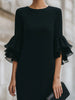 Three Quarter Sleeve Tiered Ruffle Midi Dress Women Elegant Party Dress