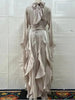 Early Autumn Turtleneck Lantern Sleeves Shinny Ruffles Pullover Floor Length Vacation Dress High Waist Female Vestido