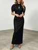 Elegant Two Piece Set For Women Multi Color Tweed Cape Collar Heart Neck Ruched Waist Bodycon Maxi Skirt For Banquet Party