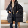 Lagabogy Winter Women White Duck Down Jacket Casual Loose Over Size Warm Parka Female Drawstring Hooded Puffer Coat