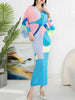 Pleated Dress For Women V-neck Batwing Sleeves Spliced Contrast Color Dresses Female Clothing 2YA2012