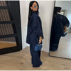 Navy Blue Bubble Tie Waist Maxi Dress Loose Flared Long Sleeve Spring Modest Women Shirt Dress Elegant Lady Vestidos