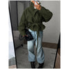 Solid Tie Waist Cinching Suede Jackets Women Chic Stand Up Collar Loose Crop Short Coats Lady Autumn Commute Daily Outfit