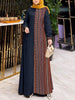 Women Ethnic Printed Panels Maxi Dress Long Sleeve Hijab O Neck Muslim Islamic Patchwork Vestidos Loose Casual Abaya Robe
