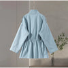 Drawstring Waist Button Women Cargo Jacket Long Sleeve Pockets Spring Casual Female Coat Street Commute Lady Outwear Tops