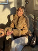 Women Suede Faux Fur Trim Jacket Fur Lapel Collar Cuffs Double Breasted Fitted Waist Long Sleeve Coats Vintage Warm Winter Coat