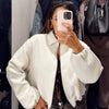 Women's Puffer Jacket Autumn Puff Beige Crop Coat Zip Up Oversized Jacket Plus Size Long Sleeve Tops Loose Outerwears