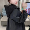 Autumn Temperament Lace Hooded Stitching Slim Windbreaker Coat Women Casual All-match Long Sleeve Elegant Ladies Outwear
