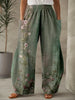 Plus Size 1XL-5XL Women Floral Printed Pleated Wide Leg High Waisted Pants Female Casual Pocket Loose Long Trousers