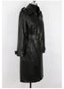 Spring Autumn Long Black Soft Faux Leather Trench Coat for Women Belt Double Breasted Elegant Overcoat 5xl 6xl