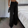 Spring Autumn Loose-Fitting Corduroy Trousers Women's Solid Color Button Pocket Corduroy Wide-Leg Pants Straight Pants
