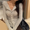 Korean Knit Cardigan Women Y2k Clothes V Lapel Long Sleeve Knitted Jumper Collar Sweater Coat Vintage Slim Cardigan
