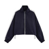 Woolen Dark Blue Jacket Women Autumn Single Breasted Stand Collar Loose Female Coat Office Lady Street Short Outwear Tops