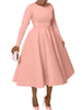 A Line High Waisted Dress Zipper in Back Women Long Sleeve Autumn Casual Dress Elegant Office Work Lady Dress Solid Color