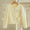 Women's Jacket Tweed Round Neck Single-breasted Cardigan Coat Young Slim Loose Style Small Fragrance Short Coat