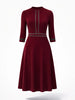 Women 3/4 Sleeve Elegant Autumn Cren Neck Work Office Loose A-Line Business Print Casual Fit And Swing Dress