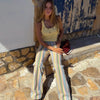 Multicolor Striped Low Waisted Pants Straight Leg Full Length Retro Colorful Trousers Spring Casual Lady Daily Wear