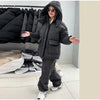 Drawstring Women's Winter Padded Jacket Pant Suits Hooded Full Sleeve Warm Jackets Pants Thicken Casual Lady Outfit