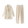 Simple Women's Two Piece Set Dragon Scale Long Sleeve Notched Pleated Blazer And Elastic Waist Straight Pants 2DB4432